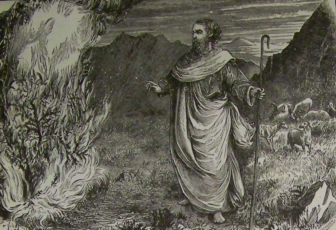 &ldquo;Holman Moses and the Burning Bush&rdquo; by illustrators of the 1890 Holman Bible - http://thebiblerevival.com/clipart/1890holmanbible/bw/mosesandtheburningbush.jpg. Licensed under Public Domain via Wikimedia Commons - https://commons.wikimedia.org/wiki/File:Holman_Moses_and_the_Burning_Bush.jpg#/media/File:Holman_Moses_and_the_Burning_Bush.jpg